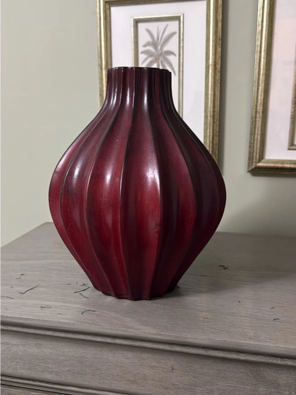 Deep Red Ribbed Accent Vase
